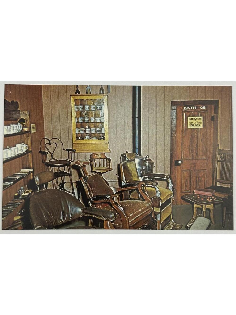 Pioneer Village Minden NE Barber Shop Bygone Days Vintage Dexter Postcard  E-8